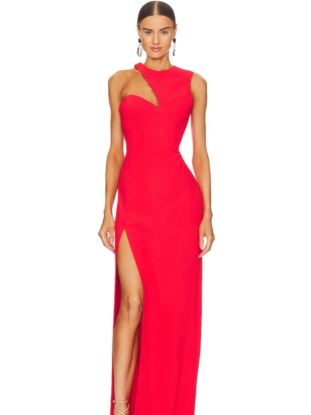 Amanda Uprichard One-Shoulder Red Evening Gown with High Slit